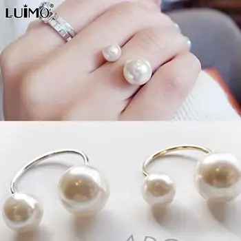 Корейски големи и малки перлени отворени пръстен темперамент универсален модерен пръст пръстени кокалче пръстени опашка пръстен