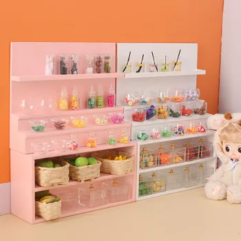 Миниатюрни артикули Рафт за супермаркети Къща за кукли Мини бонбони за съхранение на стоки Стелаж 1:12 BJD Dolls Аксесоари за дома Мебели
