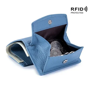 Многоцветен естествена кожа малък портфейл японски монета чанта RFID плътен цвят случайни монета чантата горния слой телешка мини чанта