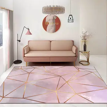 Модерен скандинавски голям килим 3D печат Сиво розово злато линия геометрия килими за хол спалня площ килими дома кухненски постелки