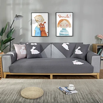 Модерна проста възглавница за диван Удобна прахоустойчива неплъзгаща се заешка щампа Диван кърпа Универсален хол заек Декоративни постелки