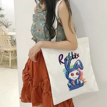 Модни жени платно пазарска чанта Заек творчески Еко чанта за рамо за многократна употреба Чанта за книги Моден подарък Женски пазарски чанти 2022