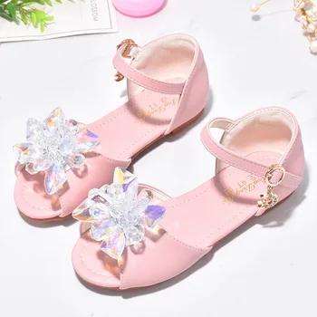 Момичета Кристал принцеса сватбени обувки бял розов детски сандали мода Bowknot деца изпълнение танцово парти меки подметки обувки