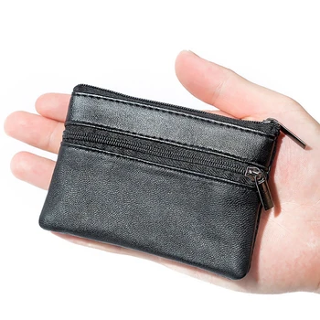 Мъже жени кожена монета чанта портфейл карта монета ключ калъф мек държач цип черен мини монета чанти торбичка чанта цип торбичка