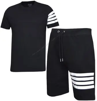 Мъжка тениска и шорти Комплект странични раирани Топ и странични раирани шорти Прости и удобни летни спортове Ежедневни облекла
