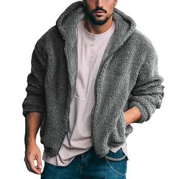 Мъжки зимни топли цип сива врана дълъг ръкав плътен цвят мода случайни яке палто връхни дрехи с джобове