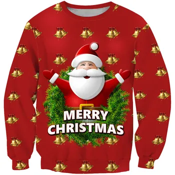 Мъжки коледни пуловери Navidad суитчър смешно пуловер пуловер 3d-отпечатани случайни Дядо Коледа качулка Нова година О-образно деколте sudaderas