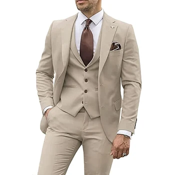 мъжки костюм парти бизнес случайни младоженец смокинг комплекти назъбени ревера блейзър комплекти (блейзър + жилетка + панталони)Slim годни костюм Homme