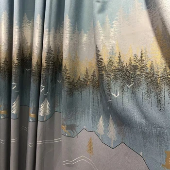 Нов памук и лен жакард затъмняване завеси завеси пейзажи живопис хол спалня завеса плат