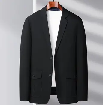Нов плътен цвят мъжки дълъг ръкав младоженец костюми нетактичност еднореден мъжки мода памук смес блейзъри палто ABB280
