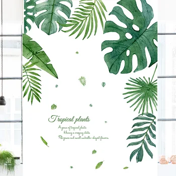 Нов стил тропически растителни листа стена стикери спалня хол декорации стенопис Начало декор стена ръб стикери тапети