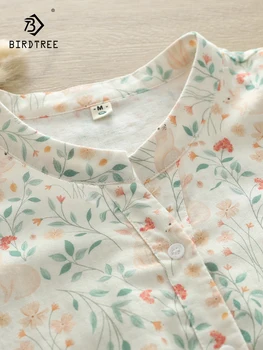 Нова есенна памучна печатна риза жени v-образно деколте хлабав сладък топ момиче дълъг ръкав простота литература блузи 2024 пролет T41454QC