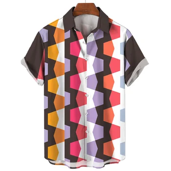 Нови ризи за мъже 3d пачуърк печатни мъжки дрехи лято случайни къс ръкав улица хладни върхове чай извънгабаритни риза и блуза