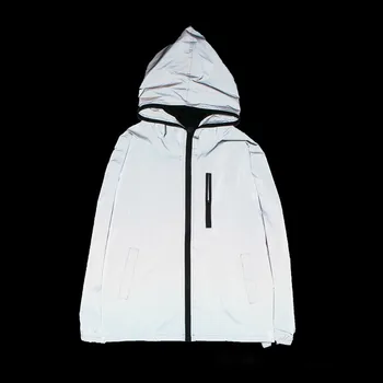 Ново пълно светлоотразително яке мъже / жени harajuku ветровка якета с качулка хип-хоп улично облекло нощ лъскав цип палта jacke