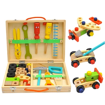 Образователни Монтесори детски играчки Пластмасова дървена кутия с инструменти Преструвайте се на комплект за игра Детски гайка винт събрание симулация дърводелец инструмент