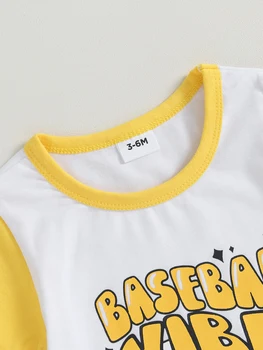 Очарователни 2-парче лятно облекло за малки деца момчета къс ръкав бейзбол печат тениска и еластична талия шорти с писма