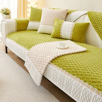 Плюшен диван с удебелена възглавница против хлъзгане на седалката Проста и модерна зимна покривка кърпа кърпа крем стил Начало кожа диван покритие