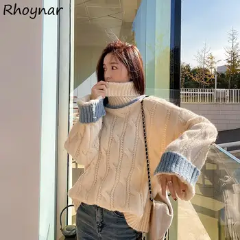 Поло пуловер жени корейски стил елегантен топло шик дълъг ръкав търг дама моден дизайн женски трикотаж All-мач версия
