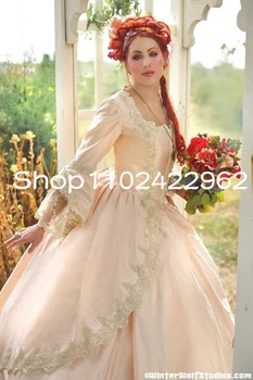 Реколта перла розов косплей абитуриентски повод рокли с дълъг ръкав петно ренесанс Елизабет рококо дантела нагоре корсет вечерна рокля