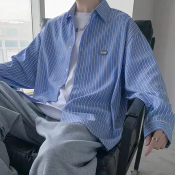 Ризи с дълъг ръкав Мода Мъже Шарени Голям размер Социален Официален Бизнес Удобен Красив Корейски Основни Блузи за свободното време C162