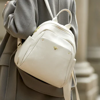 Ръчно изработени пълни естествена кожа раница жени чанта луксозна мода голям капацитет училище пътни чанти Горещи #YC226