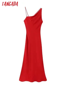 Тангада 2023 Жените червена сатенена рокля секси женски без гръб дълга рокля BE196