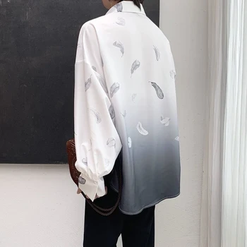 Темперамент Свободен прав красив бутон Мъж Завой-надолу яка дълъг ръкав печат ризи Мода Ежедневни мъжки дрехи 2023