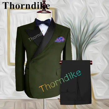 Торндайк 2022 Нов модерен дизайн Ежедневни мъжки официални армейски зелени блейзъри Красив младоженец Сватбена рокля Tuxedo 2 части