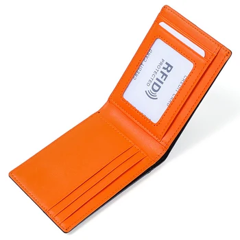 Тънък портфейл блокиране минималистичен Bifold портфейл естествена кожа предна карта притежателя