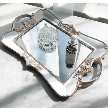 френски ретро бял релефно огледало тава хол маса чай тава минималистичен козметика бижута съхранение тава сватбена декорация