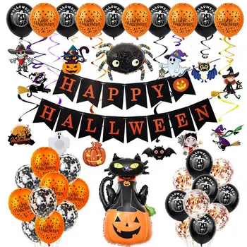 Хелоуин балони декорации фолио черен оранжев балони набор тиква черна котка паяк призрак Хелоуин празник призрачен призрак