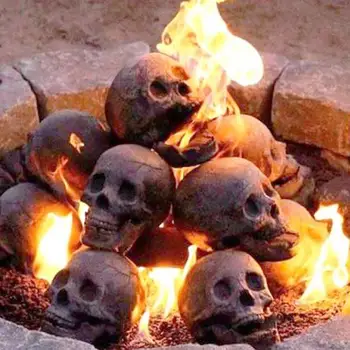 Хелоуин човешки череп реалистичен огнеупорен огън лагерен огън камина огнище керамични глина занаят череп орнамент ужас декорация