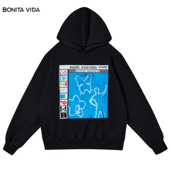Хип-хоп качулка Улично облекло Абстрактен графичен печат Суитчър с качулка Harajuku Punk Goth Пуловер 2023 Мода Loose Hoodies Tops