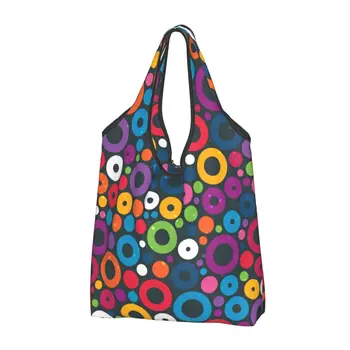 Цветен безшевен модел с кръгове Пазарска чанта Голяма пазарска чанта Преносим абстрактен геометричен модел Хранителни стоки Чанти за купувачи