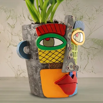 Цветна лицева арт абстрактна смола саксия ексцентричен лицето главата форма балкон сочен зелено растение саксия декорация дома