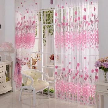 Цветни розови лалета отвесни завеси Voile тюл за кухня хол спалня прозорец лечение скрининг завеси