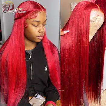 червена дантела отпред перуки от човешка коса права коса бордо 99J цветна 13x4 дантелена предна перука за жени предварително оскубана Remy човешка коса 180%