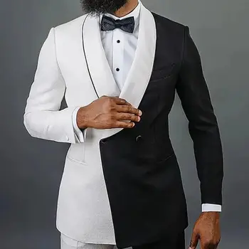Черно и бяло съвпадение сватба мъже костюм двуреден красив мъжки абитуриентски парти официално облекло (яке + панталони)
