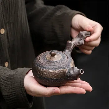 японски керамичен античен мъртъв дърво странична дръжка чайник преносим чайник ръчно изработени чайник ретро чай чаша за напитки Kung Fu чай комплект