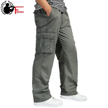 Summer мъжки панталон с висока талия ластик плюс размер облекло 6XL карго панталон мъже много джобове хлабав работни панталони мъжки прав панталон