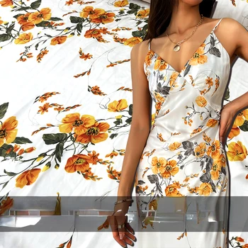 Нова европейска и американска растителна печатна рокля с пасторален цветен DIY отпечатан еластичен дамски обикновен плат