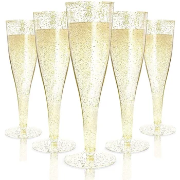 Пластмасови шампанско флейти чаши за вино злато блясък шампанско чаши за партита